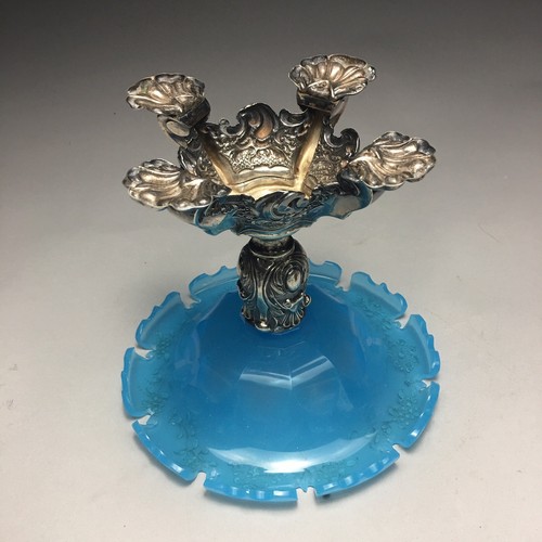 Antique 19th Century Platinum Gilt Opaline 800 Silver Mounted Austrian Compote