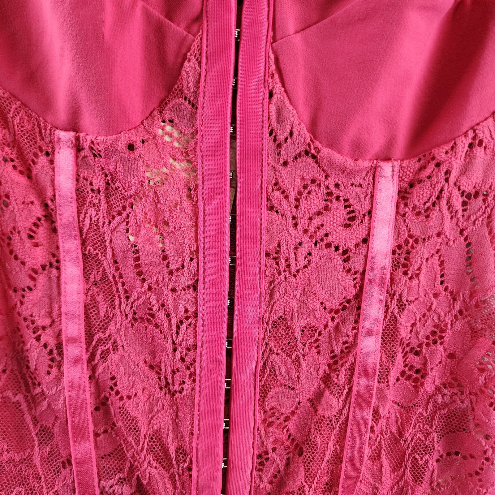 Free People Lace Night Rhythm Bodysuit Women's XS Raspberry Sorbet Hook-And-Eye - Picture 5 of 14