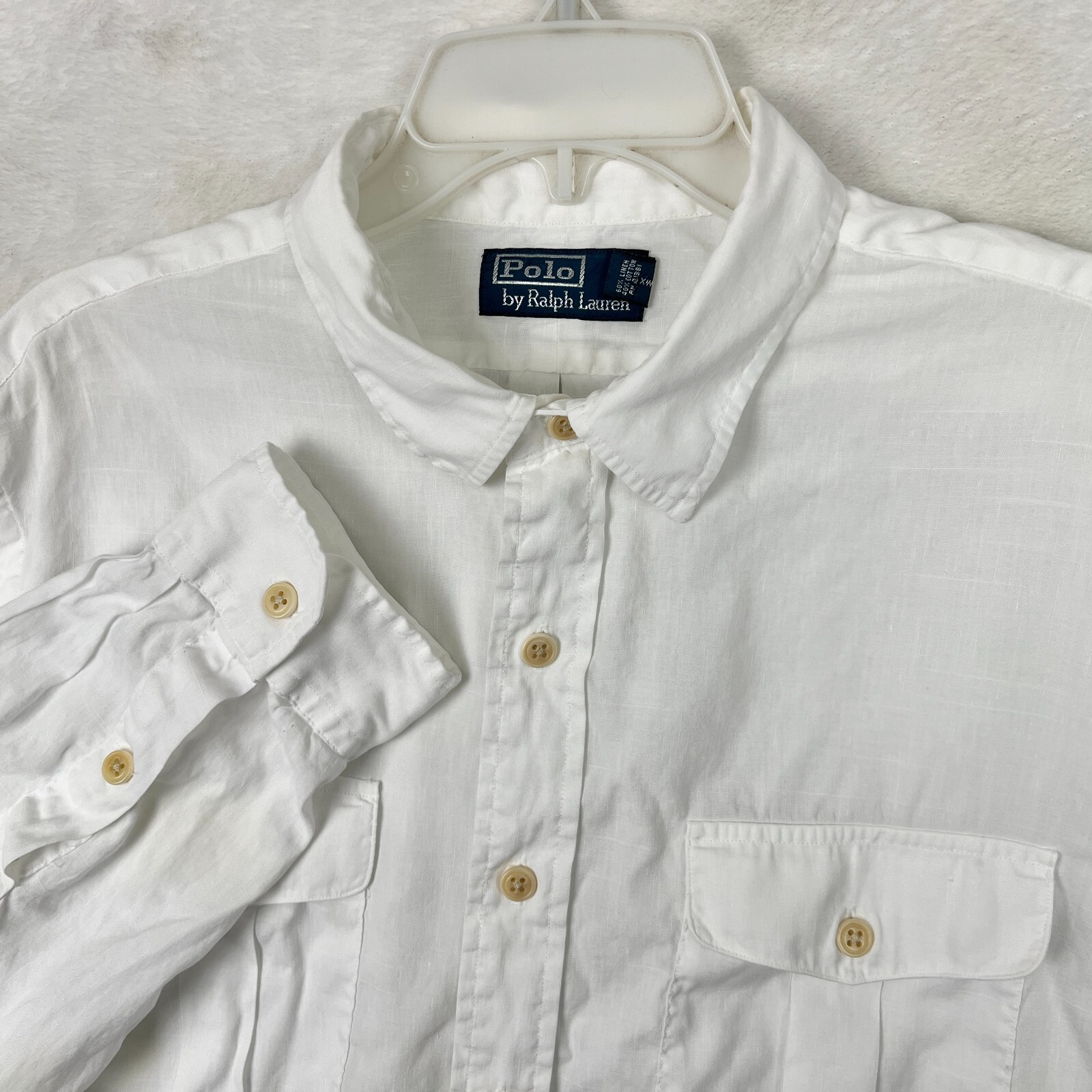 Polo Ralph Lauren Linen Button Up Shirt Mens XL White Long