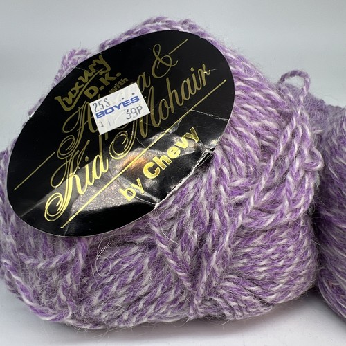 VTG Chevy Luxury D.K. Alpaca Kid Mohair Yarn Purple White +