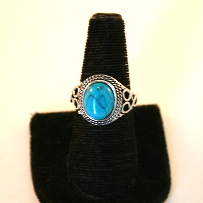 Stainless steel silver tone swirl faux turquoise ring Multiple sizes