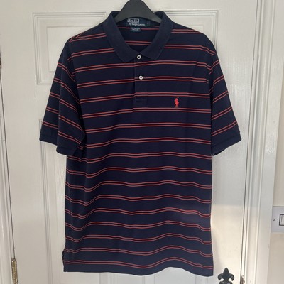 Vtg Polo by Ralph Lauren Shirt Men's Size L Preppy Red Navy Striped Rugby
