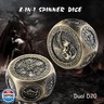 DNDND 8-in-1 Spinner Dice with Dual D20 - Hexagonal Metal DandD Monster Themed Dice Set for TTRPG Dungeons and Dragons, Dungeon Masters with Collectible Gift Tin (Brass)