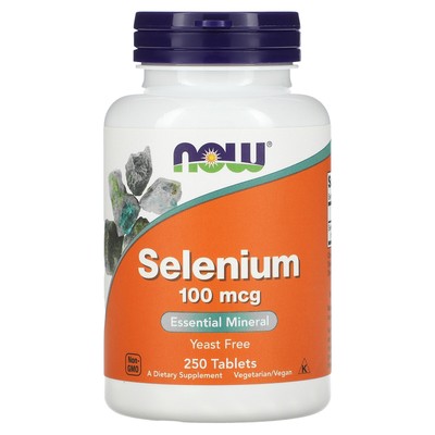 Now Foods Selenium Yeast Free 100 мкг 250 таблеток Гарантированное качество GMP, кошерный,