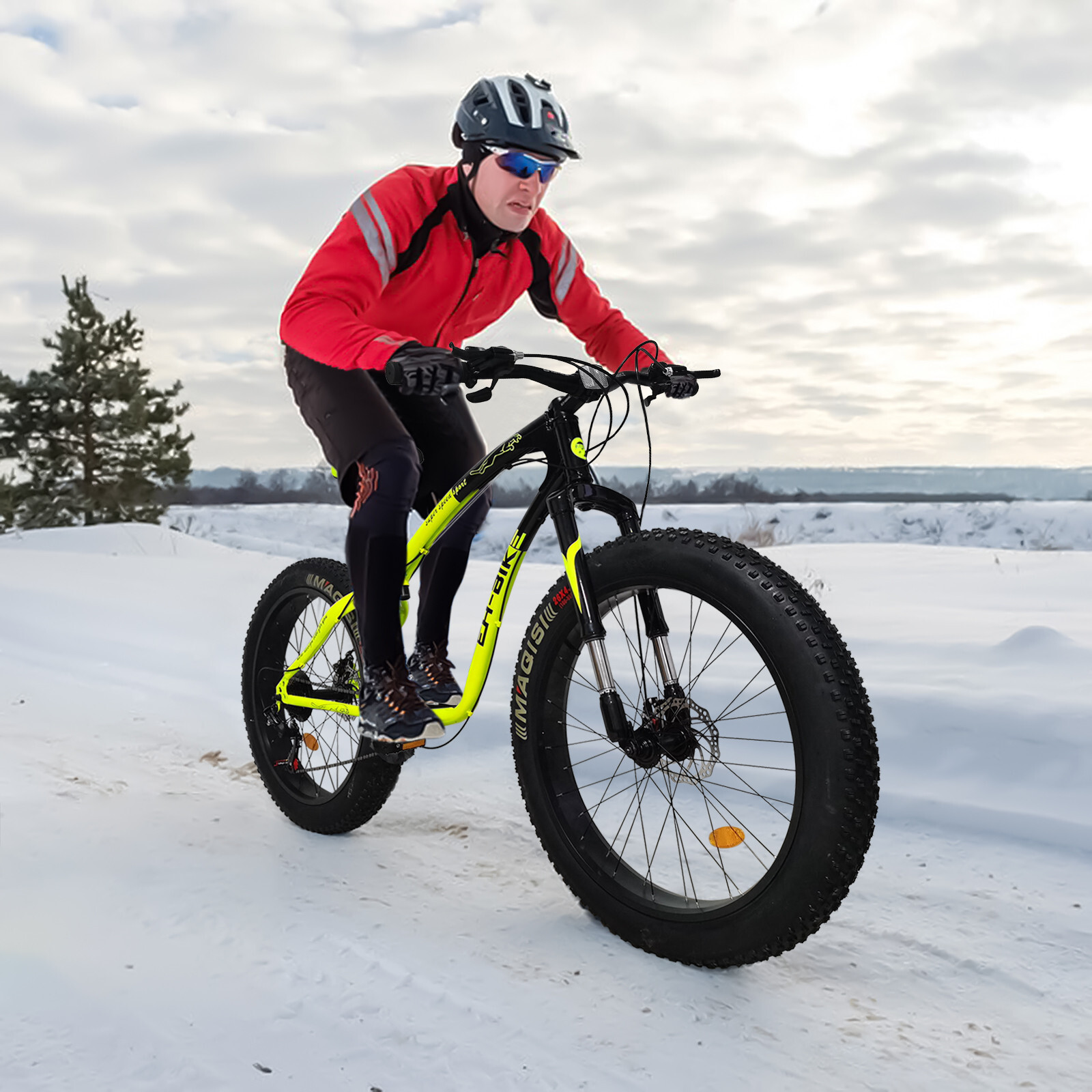26" Fat Tire Bike Mountain Bike 21-Speed Off-Road Bike 4-Inch Wide Knobby Tires
