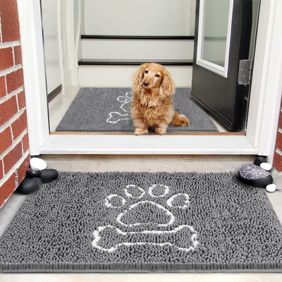 AROGAN Doormat Dog Chenille Doormats Indoor Entrance Grey, Pet Indoor Door Ma...