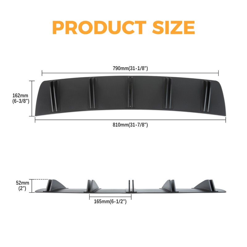 Matte Black Rear Bumper Lip Diffuser – For Kia Optima – PP Polyurethane, Shark Fin Style 2 thumbnail image