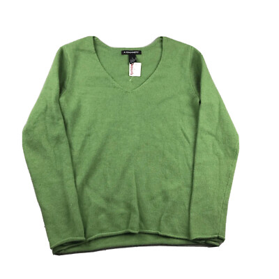 A Giannetti Sweater Womens Medium Green Angora Rabbit Hair Wool Blend V Neck NWT