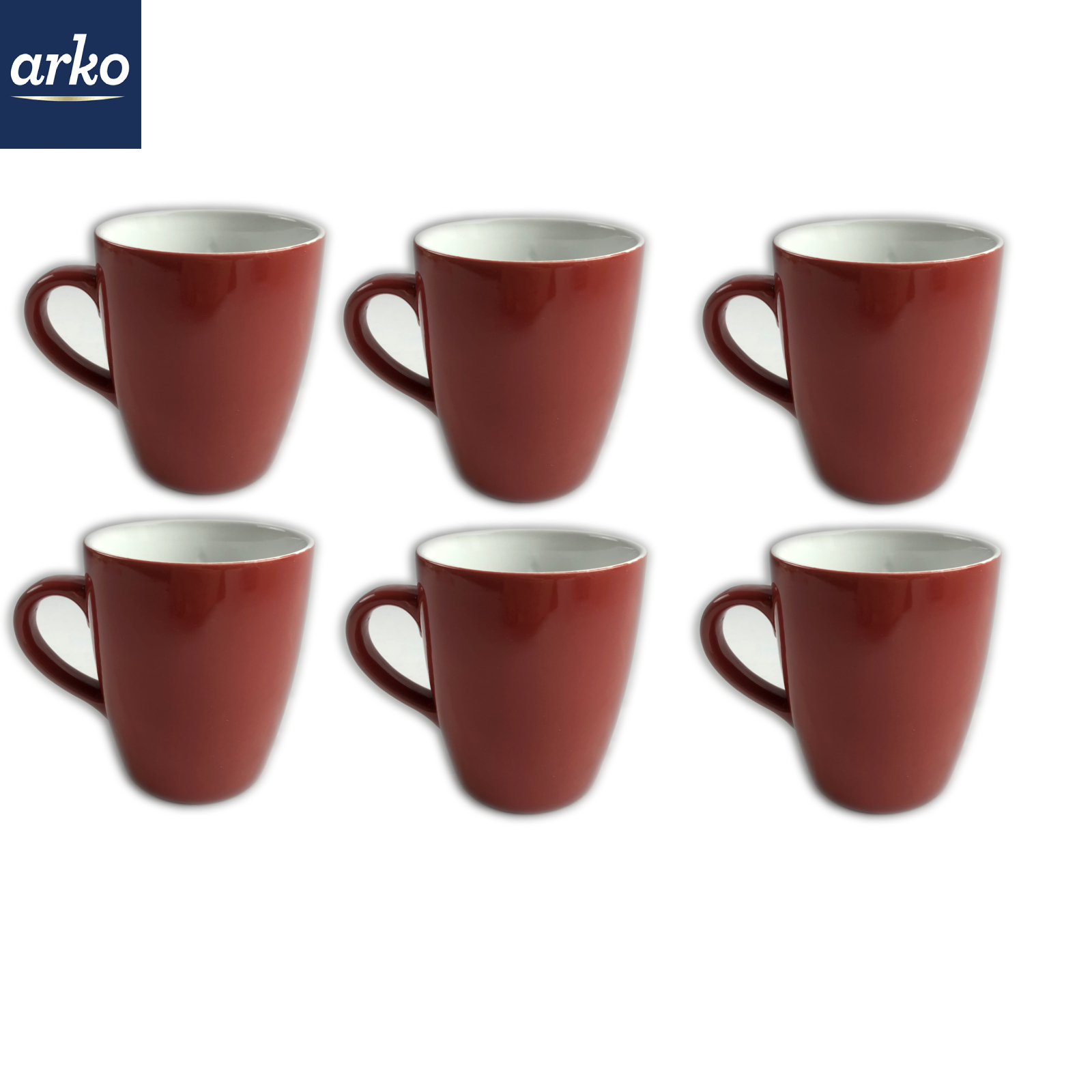 6 Tassen von Arko rot - Set Kaffeetasse Tasse Kaffee Becher Henkel Kaffeetassen