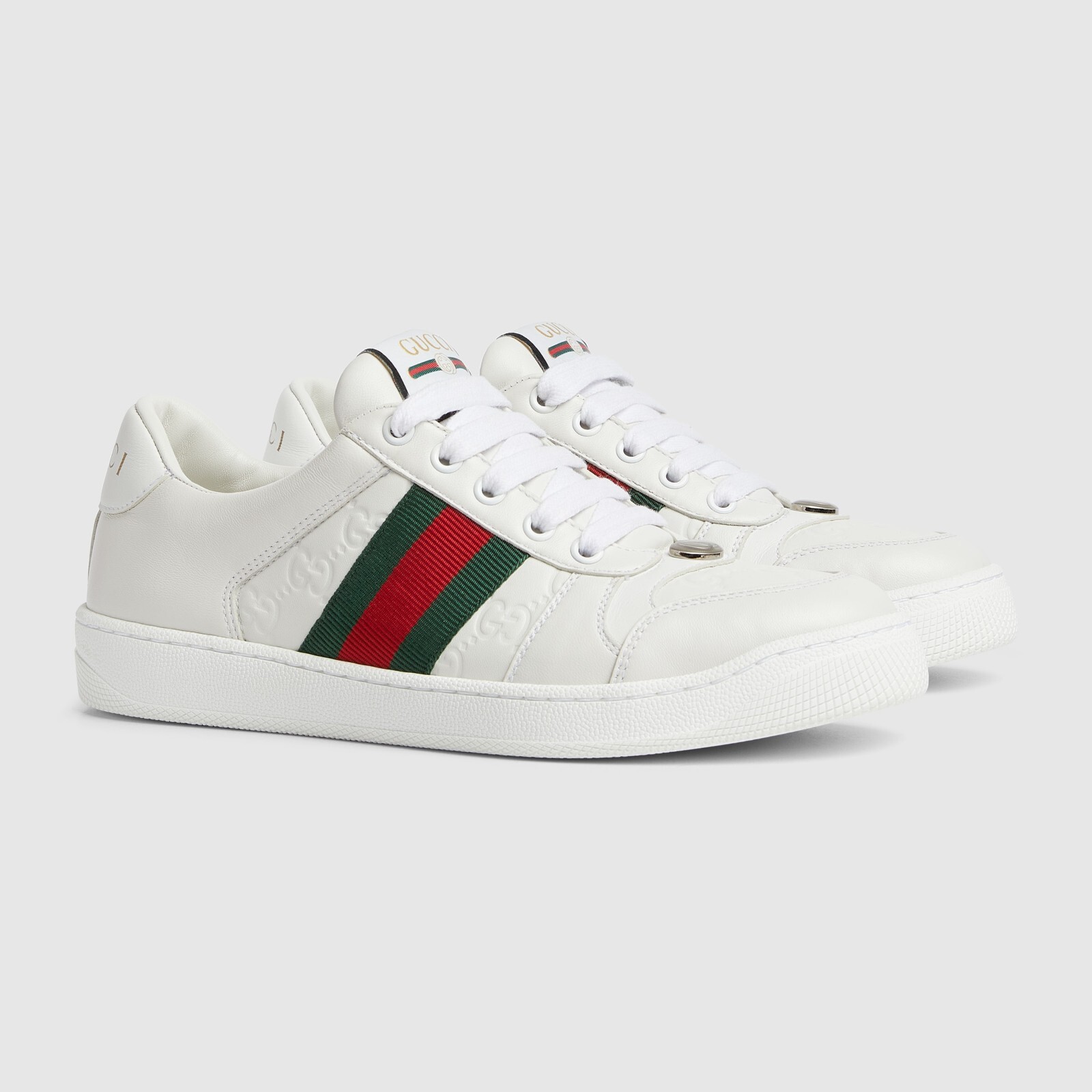 Pre-owned Gucci Screener Women's White Leather Low Top Sneakers