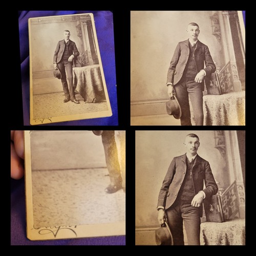 Vtg Victorian Cabinet Card Dapper Man Mustache Hat | eBay