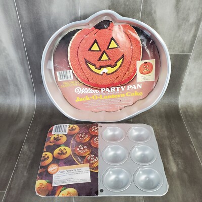 Vintage Wilton Cake Pan Jack-O-Lantern Pumpkin Shape Mold & Petite Pumpkin Pan