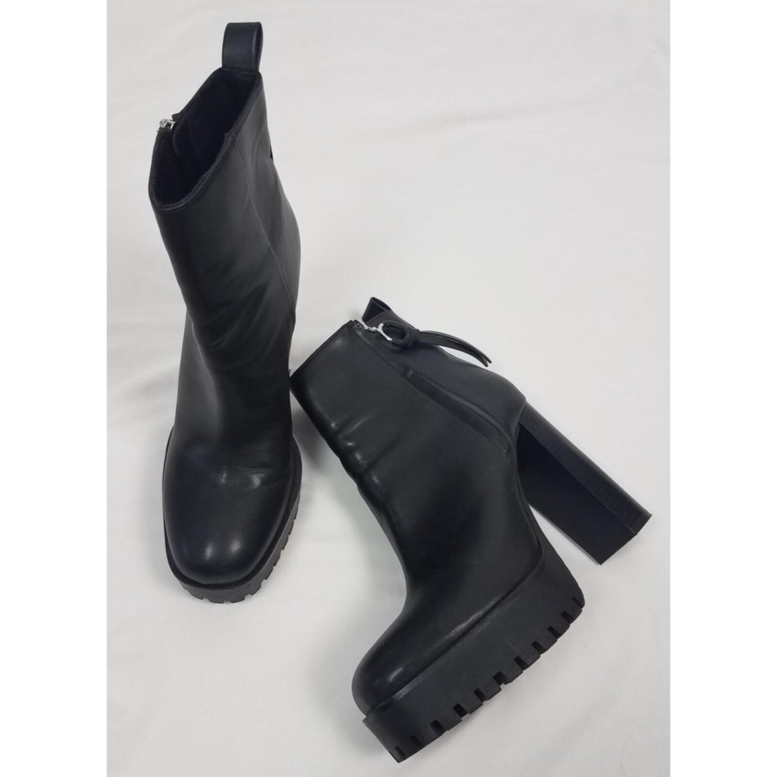 Zara Women's Sz. 9 Black Platform Chunky Heel Zip Up Ankle Boots Zara Women's Sz. 9 Black Platform Chunky Heel Zip Up Ankle Boots