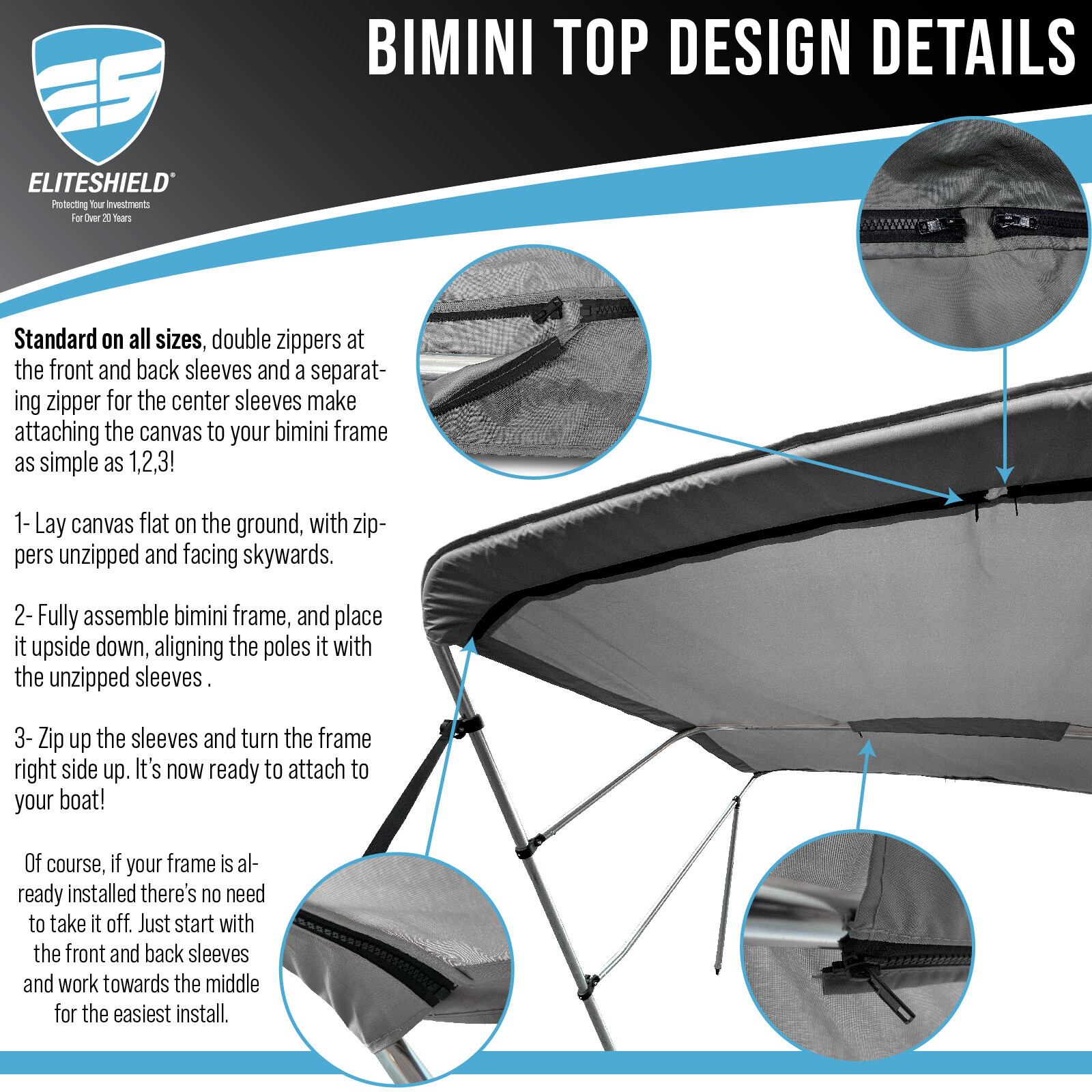 Pontoon Boat 4 Bow Bimini Top Replacement Canvas fabric 8 or 10 Feet w