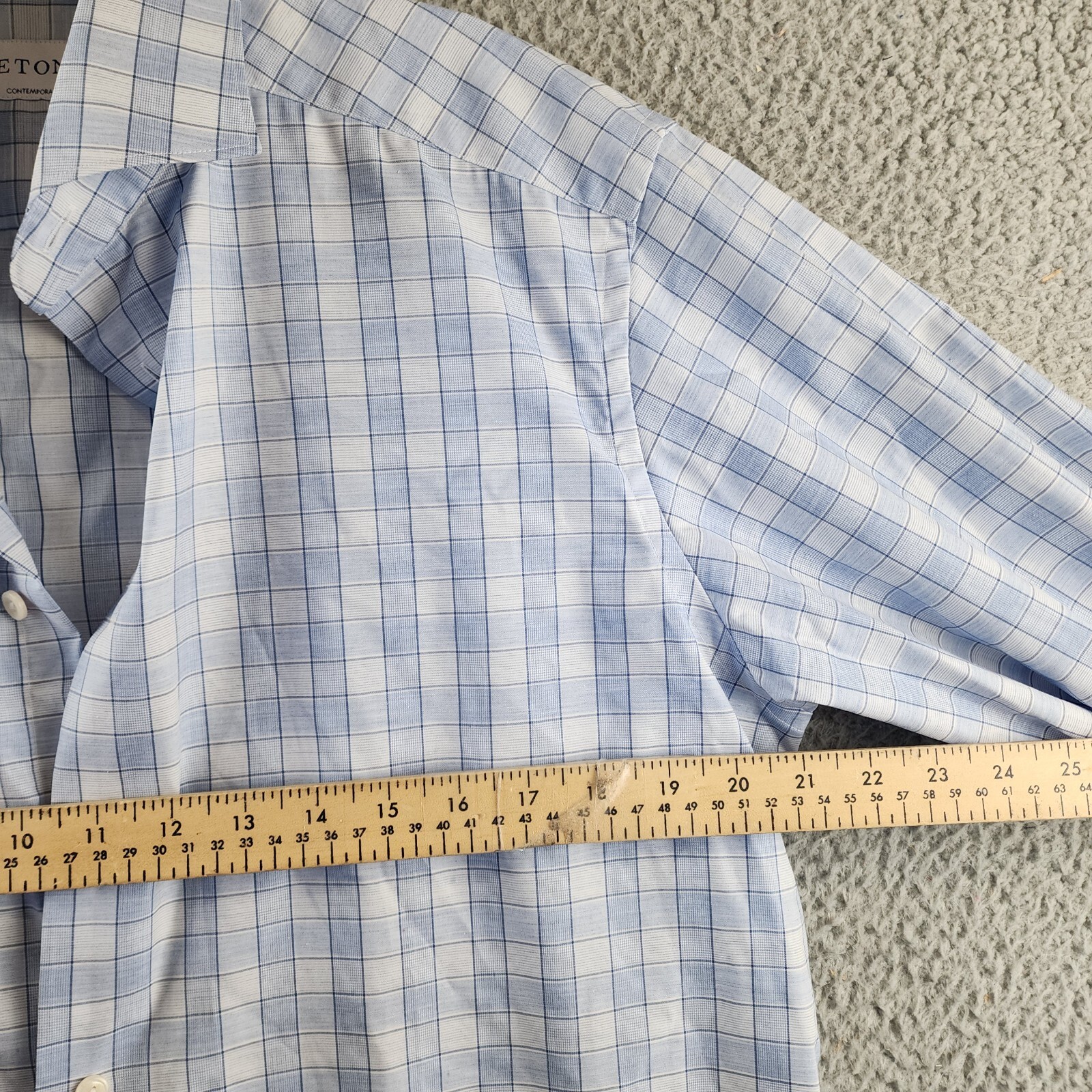 Etón Contemporary Fit Checked Dress Shirt Men's 41 16 Light Pastel Blue L/S - Picture 5 of 12