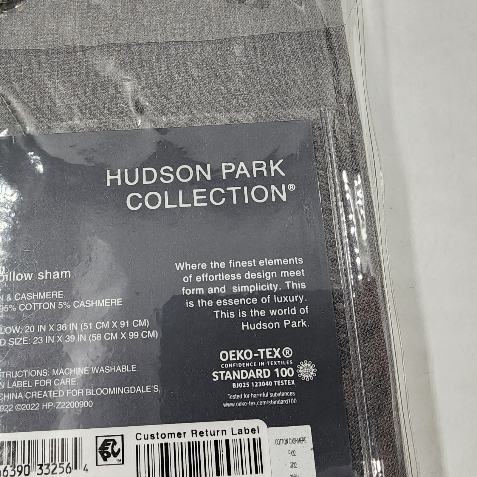 Hudson Park Collection Cashmere Blend King Pillow Sham 20x36in Charcoal + - Picture 13 of 14