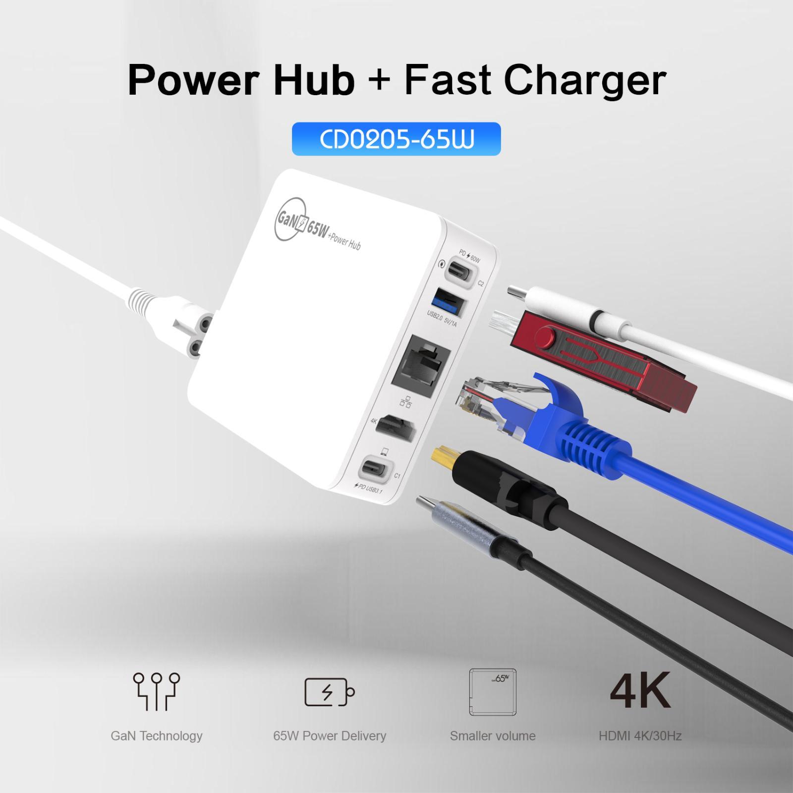 5-in-1 Expansion USB C HDMI Adapter Fast Charger Dock Station With Power Cable