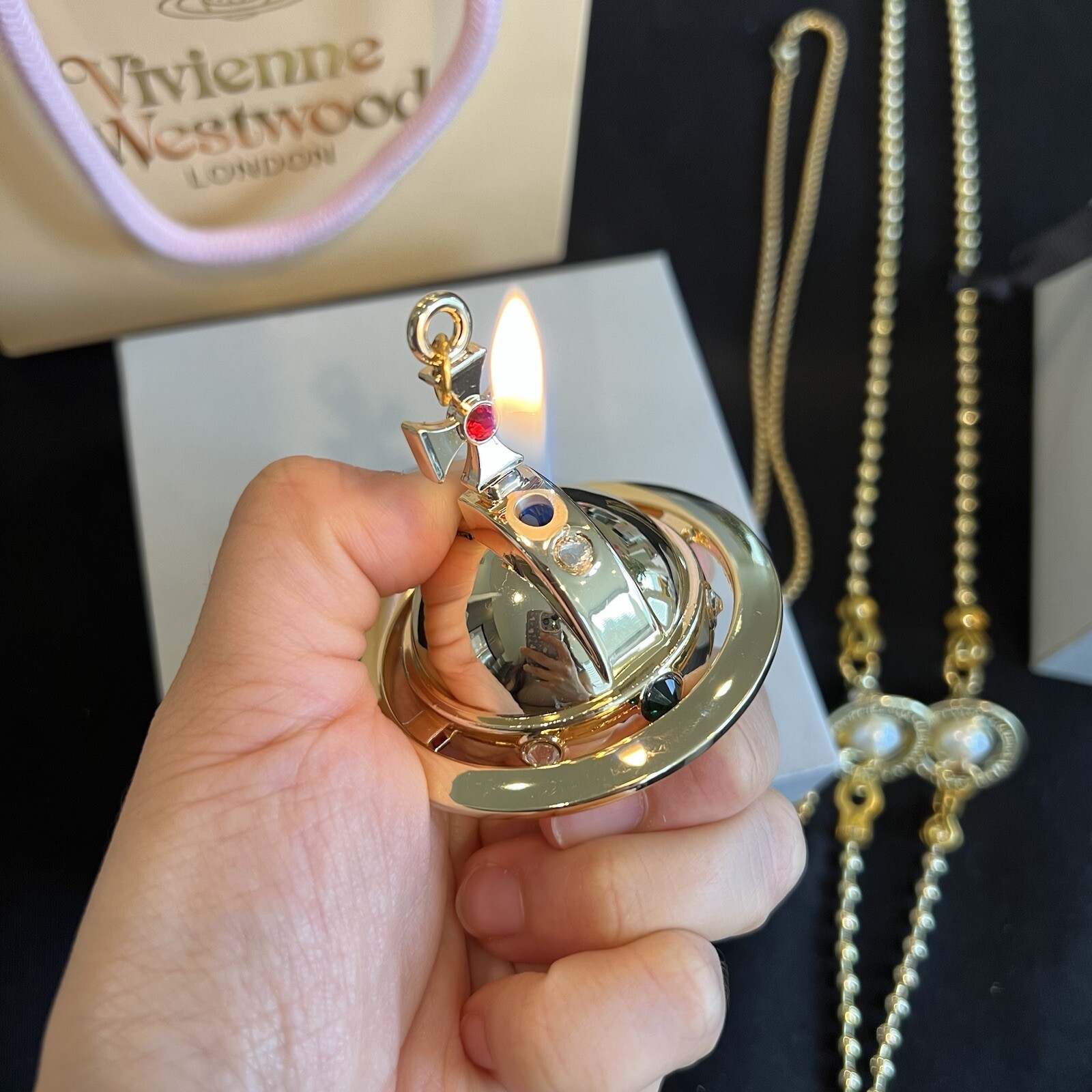 Vivienne Westwood Orb Lighter Pendant Neckalce Two Orbs