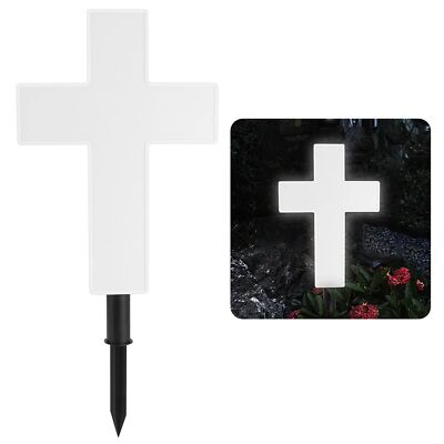 Solar Lighted Cross Grave Cemetery Light Garden Cross Marker Heartfelt Cemete...
