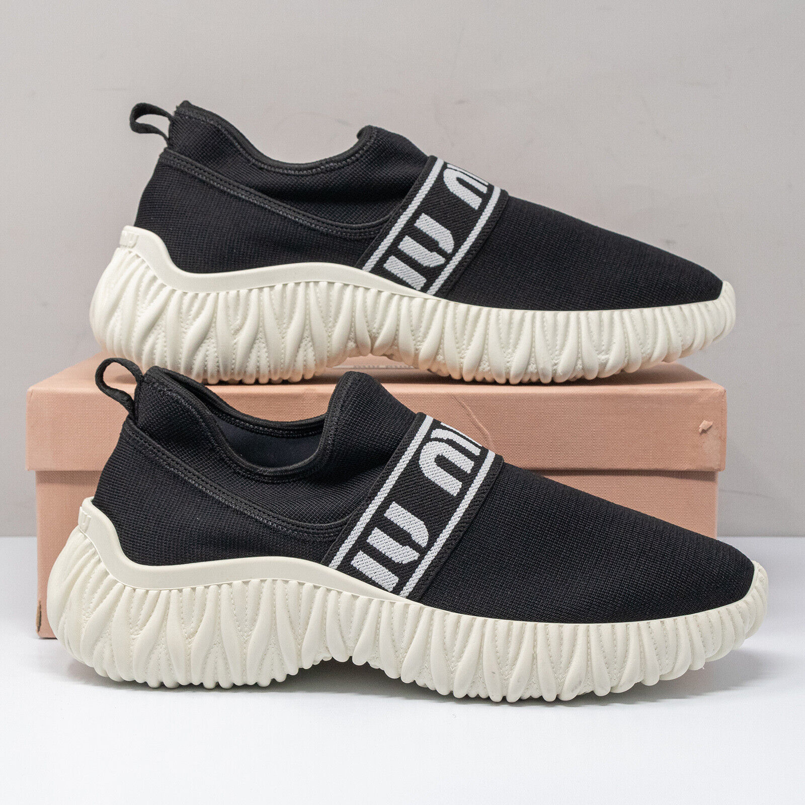 Miu Miu Black Knit White Logo Chunky Sneakers, Size 39.5 EU Miu Miu Black Knit White Logo Chunky Sneakers, Size 39.5 EU