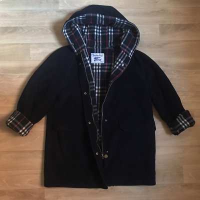 Vintage burberry coat jacket hooded wool nova check blue navy
