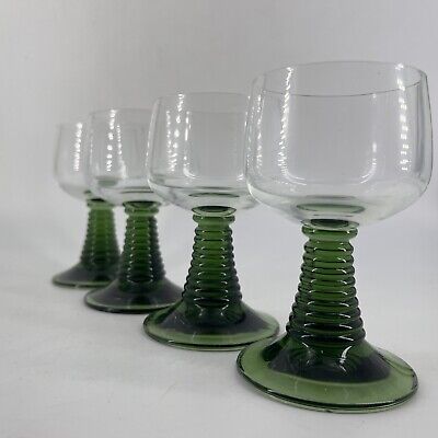 Vintage German Roemer Wine Cordial Cocktail Glasses Footed Beehive Stem Green 4