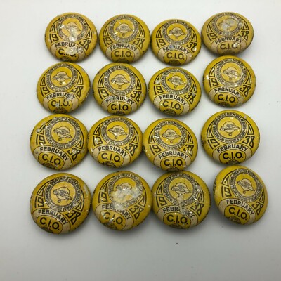 UAW Union Pins Auto Workers Bastian Bros Original Vintage Lot Of 16 Feb 1938 USA