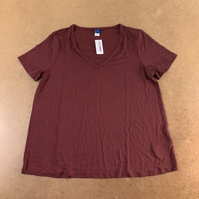 Old Navy Women's Size Small Deep Burgundy Luxe V-Neck Short Sleeve T-Shirt NWT