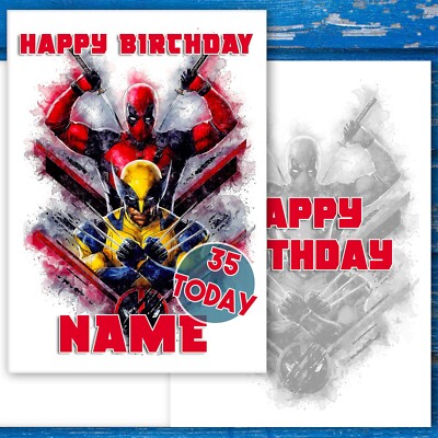 Deadpool and Wolverine Birthday Card. Customise with Name and Age