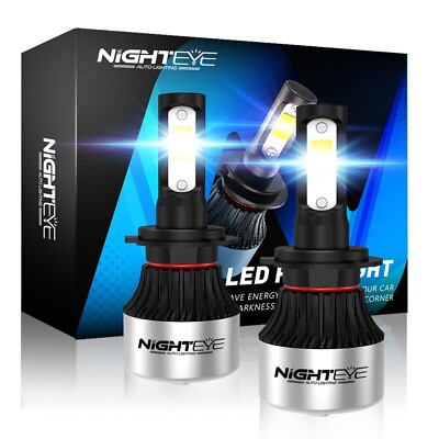 NIGHTEYE 72W 9000LM H7 LED Headlight Bulbs Kit High Low Beam 6500k White Bright