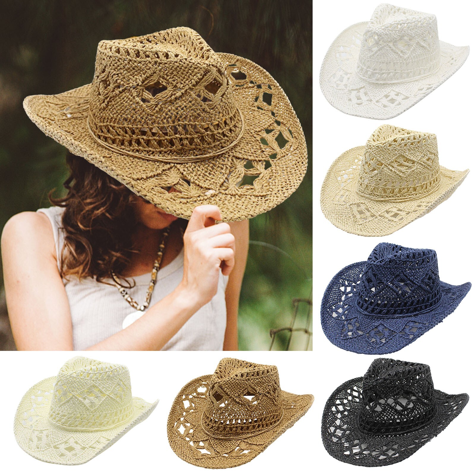 Women Men Summer Western Cowboy Hat Shapeable Straw Hat Hat for Toddlers