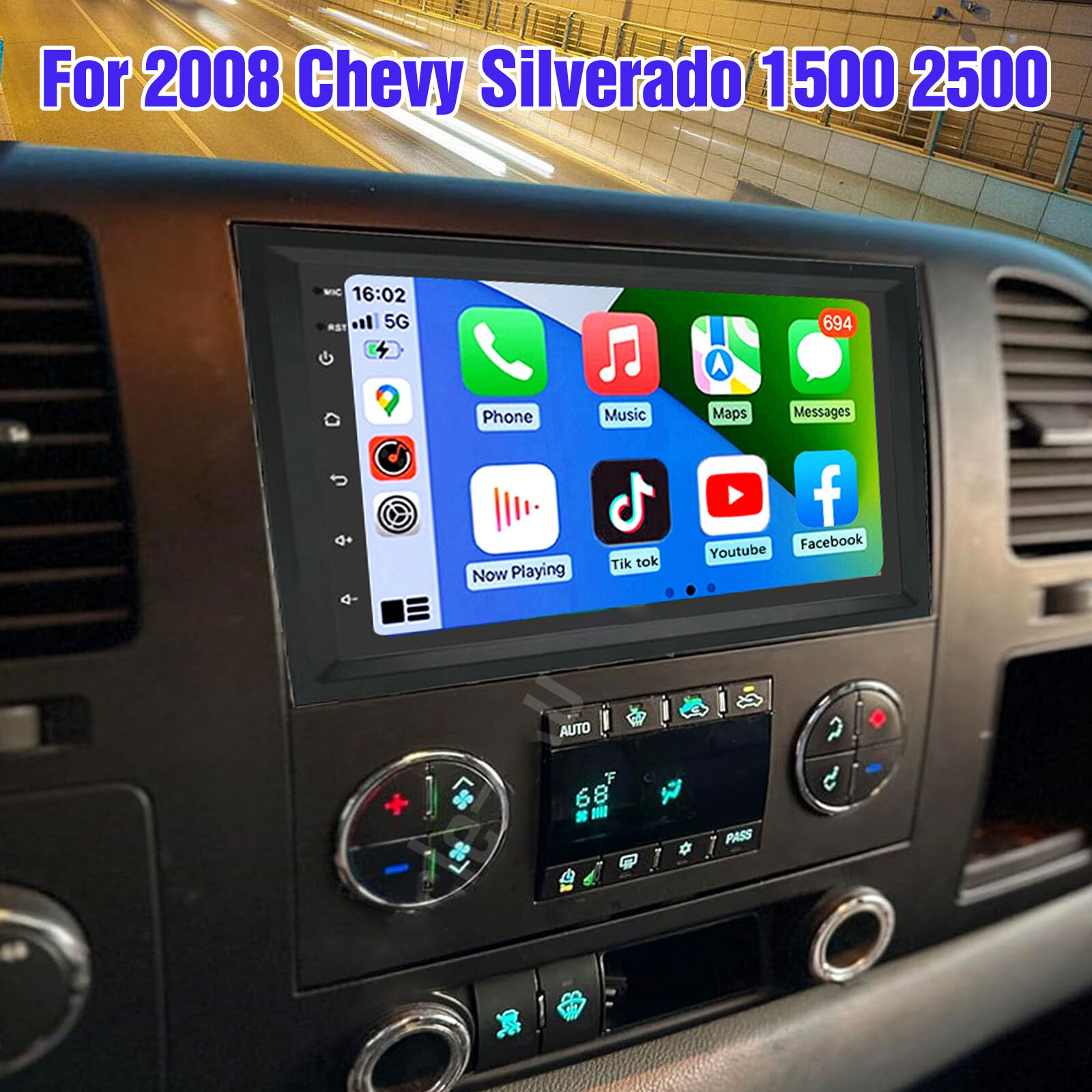 Android 13 Car Stereo For 2008 Chevy Silverado 1500/2500 – 7″ Touchscreen, CarPlay, GPS, Backup Camera Included