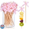 JtmyAota 100 Pack Bow Toothpicks for Appetizers, 4.7 Inch Natural Bamboo Cocktail Picks for Cake Dessert Food Fruit Party Decorations (Pink A)