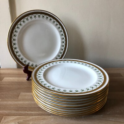 Lovely Royal Crown Derby Set of 10 Gold Encrusted Dinner Plates circa 1911