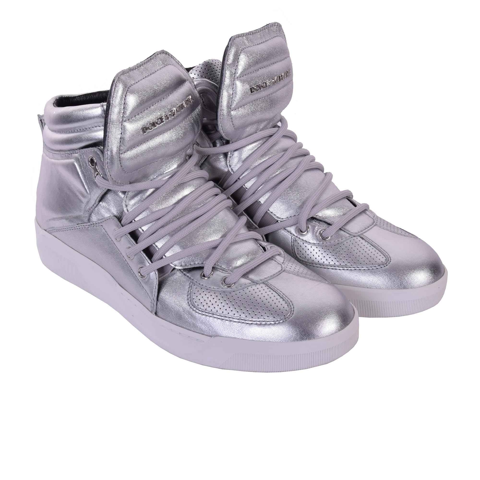 Pre-owned Dolce & Gabbana Shiny Nappa High-top Sneaker Shoes Benelux Silver Gray 05936