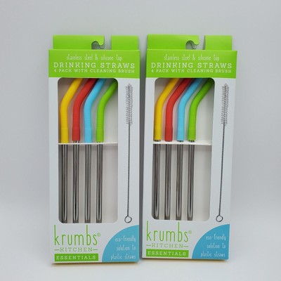 8 Reusable Stainless Steel Straws Krumbs Kitchen Essentials Eco Friendly NWT