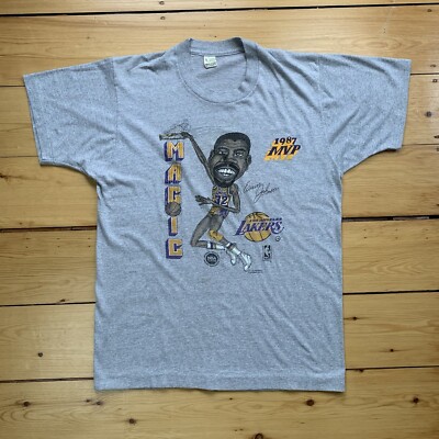 Vintage 80s Magic Johnson 1987 MVP Salem Lakers T Shirt Gray L VTG NBA