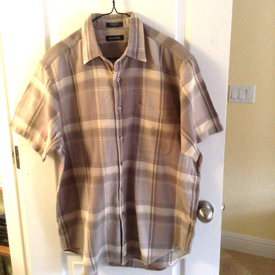 Nautica Plaid LOGO men Short Sleeve Button Down Shirt WORN ONCE!!    sz L 