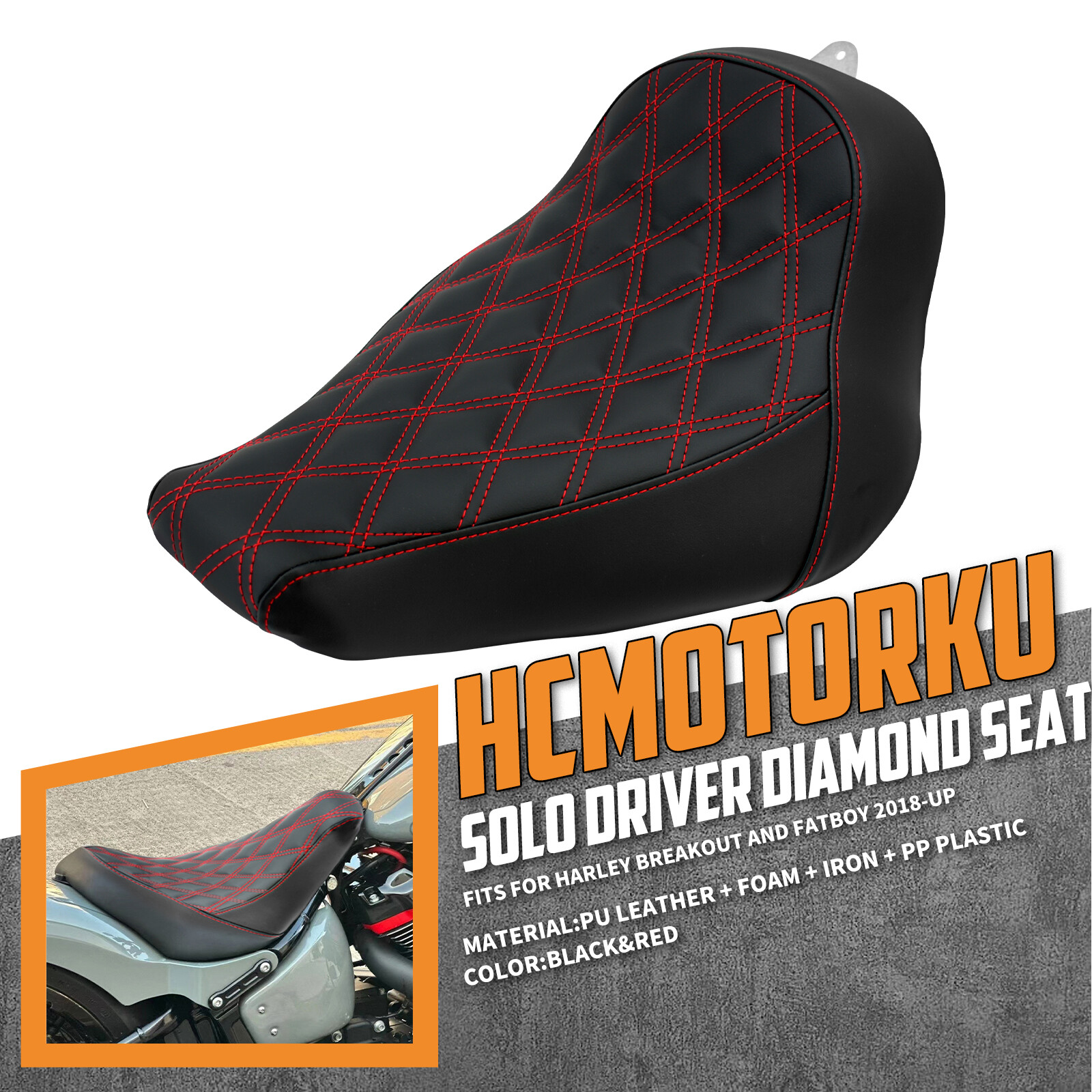 Black Front Driver Solo Seat w/ Red For Harley Fat Boy Breakout FXBR 2018-2023