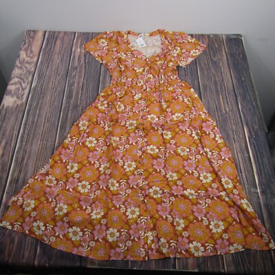 Marine Layer NEW NWT Womens Large Orange Brown Floral Annika Midi Dress