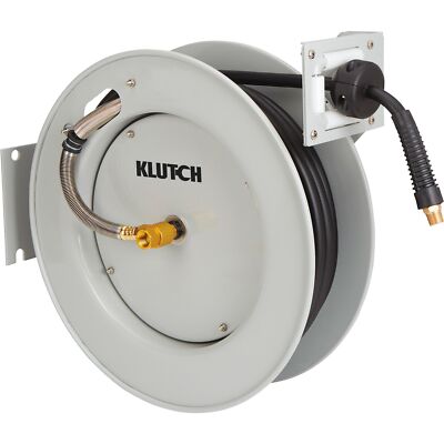 Klutch Auto-Rewind Air Hose Reel- w/3/8inx50ft Hybrid Polymer Hose 300 Max PSI