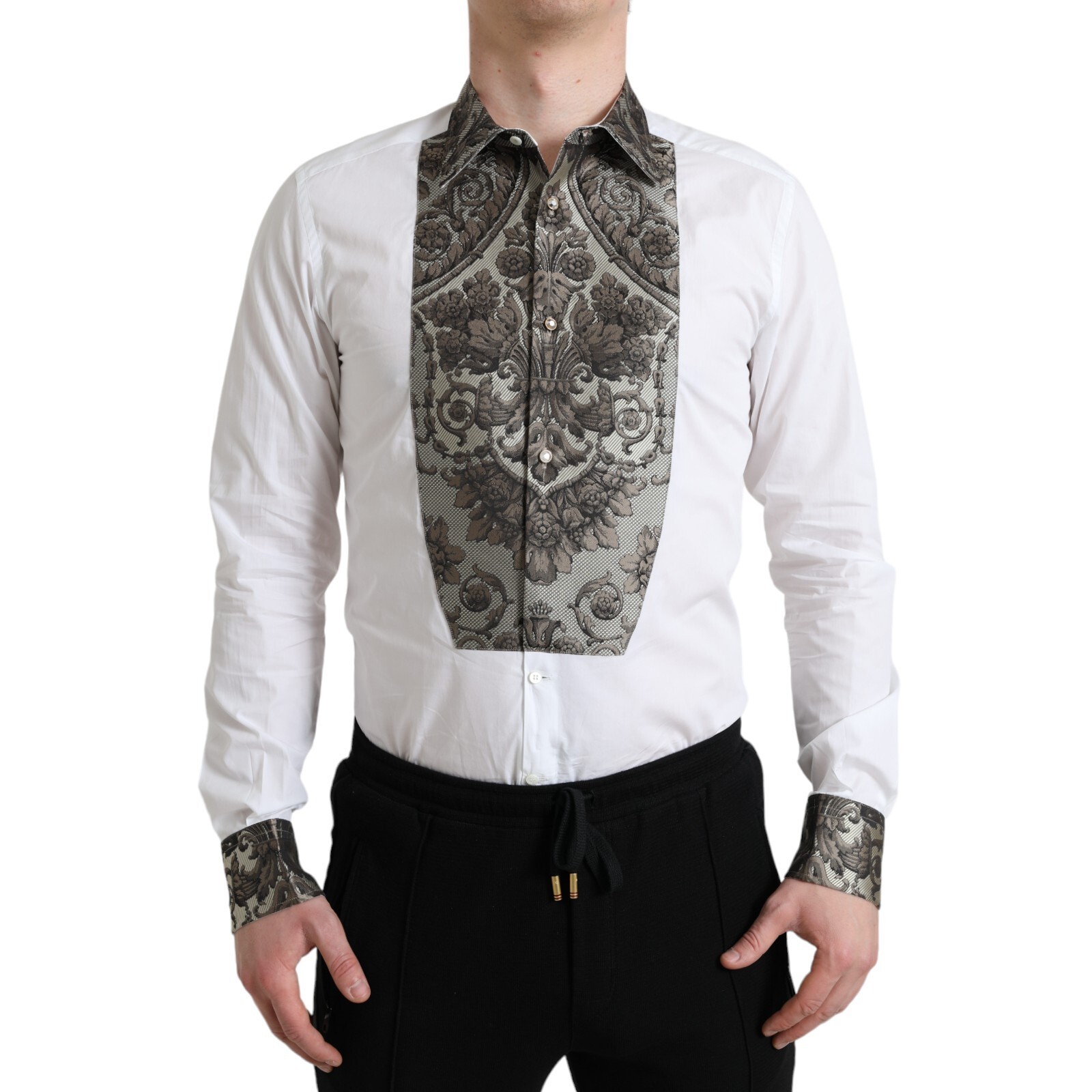 Pre-owned Dolce & Gabbana Shirt Dress Gold White Floral Brocade 40 / Us15.75 / M 1200usd