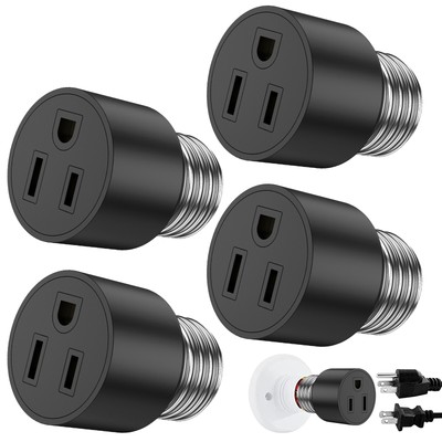 4Pcs Light Socket to Plug Adapter US 1250W Max Safe 3 Prong Light Socket Outlet 