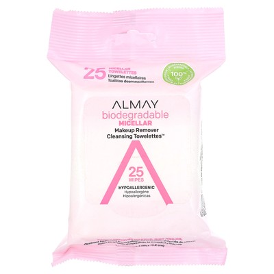 Makeup Remover Cleansing Towelettes, With Micellar , 25 Wipes