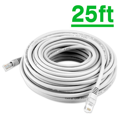 Cat6 Ethernet Cable RJ45 Network Cord Internet White Patch 6/10/25/60/100ft