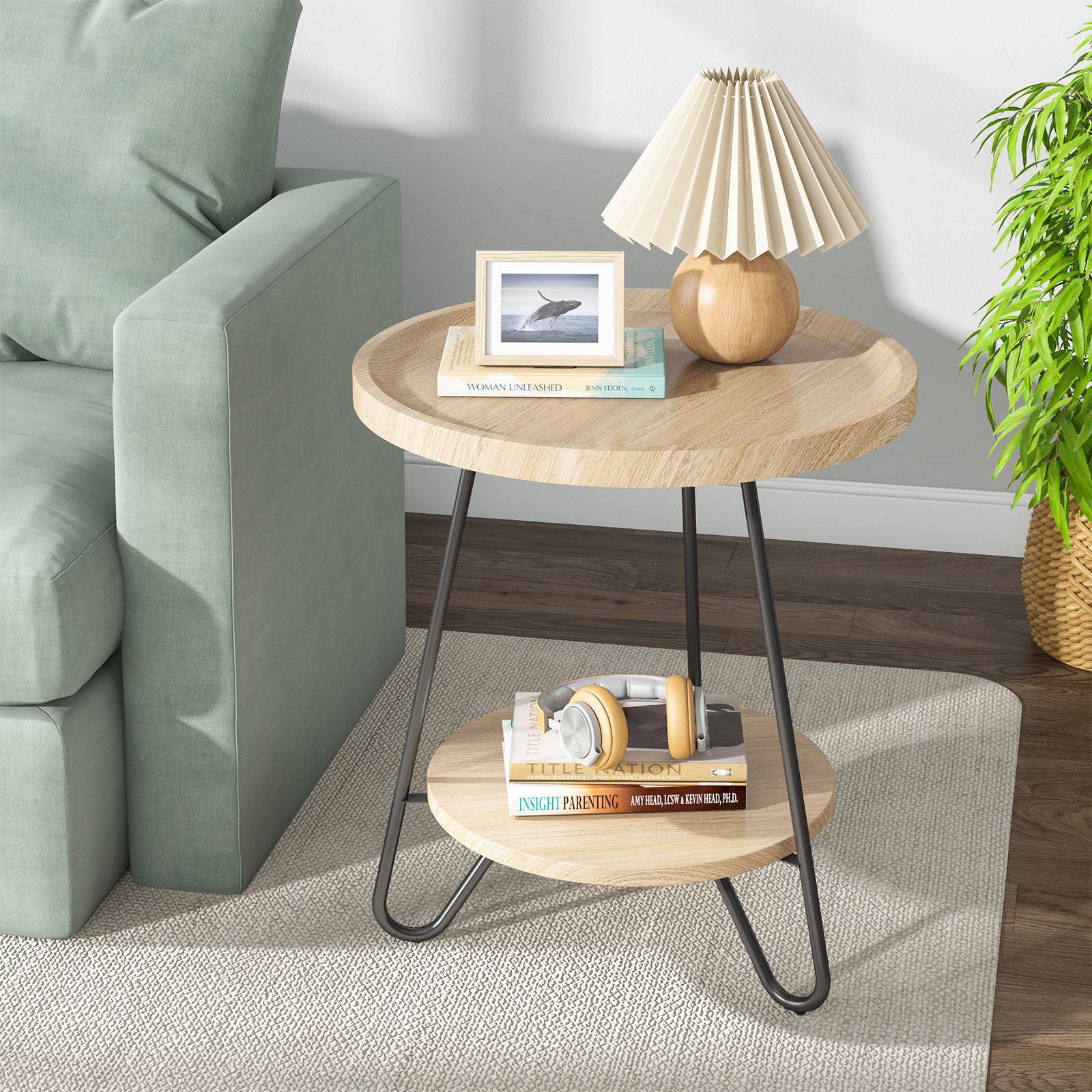 Tribesigns 2-Tier Modern Round Side End Table w/ Storage for