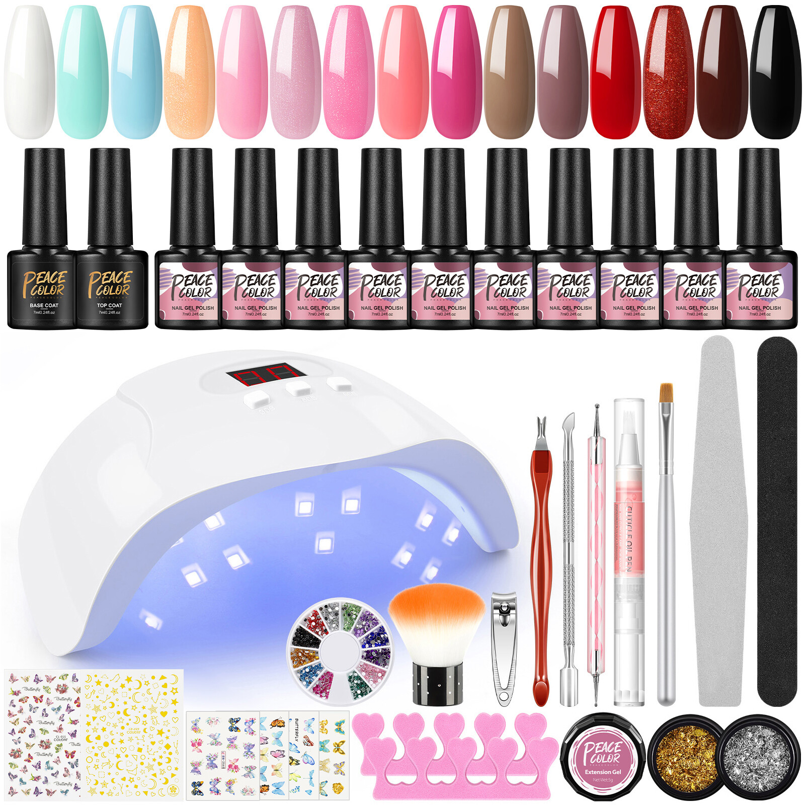Gel Nail Polish Kit with UV LED Light Soak Off Manicure Set For Nail Art Design