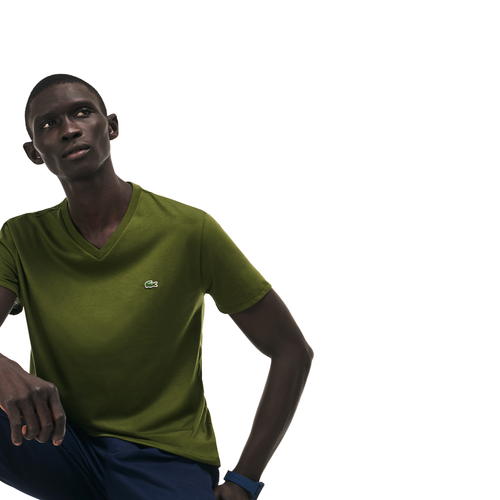 

Футболка Lacoste Baobab из хлопка Pima с короткими рукавами и v-образным вырезом из джерси, Khaki green
