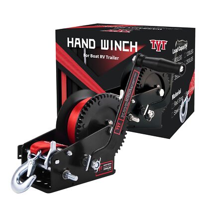 TYT 3500LB Boat Trailer Hand Winch with 10M Red Strap Two Way Ratchet Winch USA