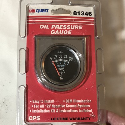 Car Quest Oil Pressure Gauge 81346 For 12V Negative Ground Systems
